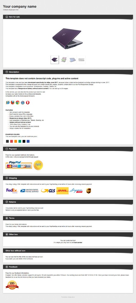 Mobile eBay Listing HTML Template (Responsive, No Active content)