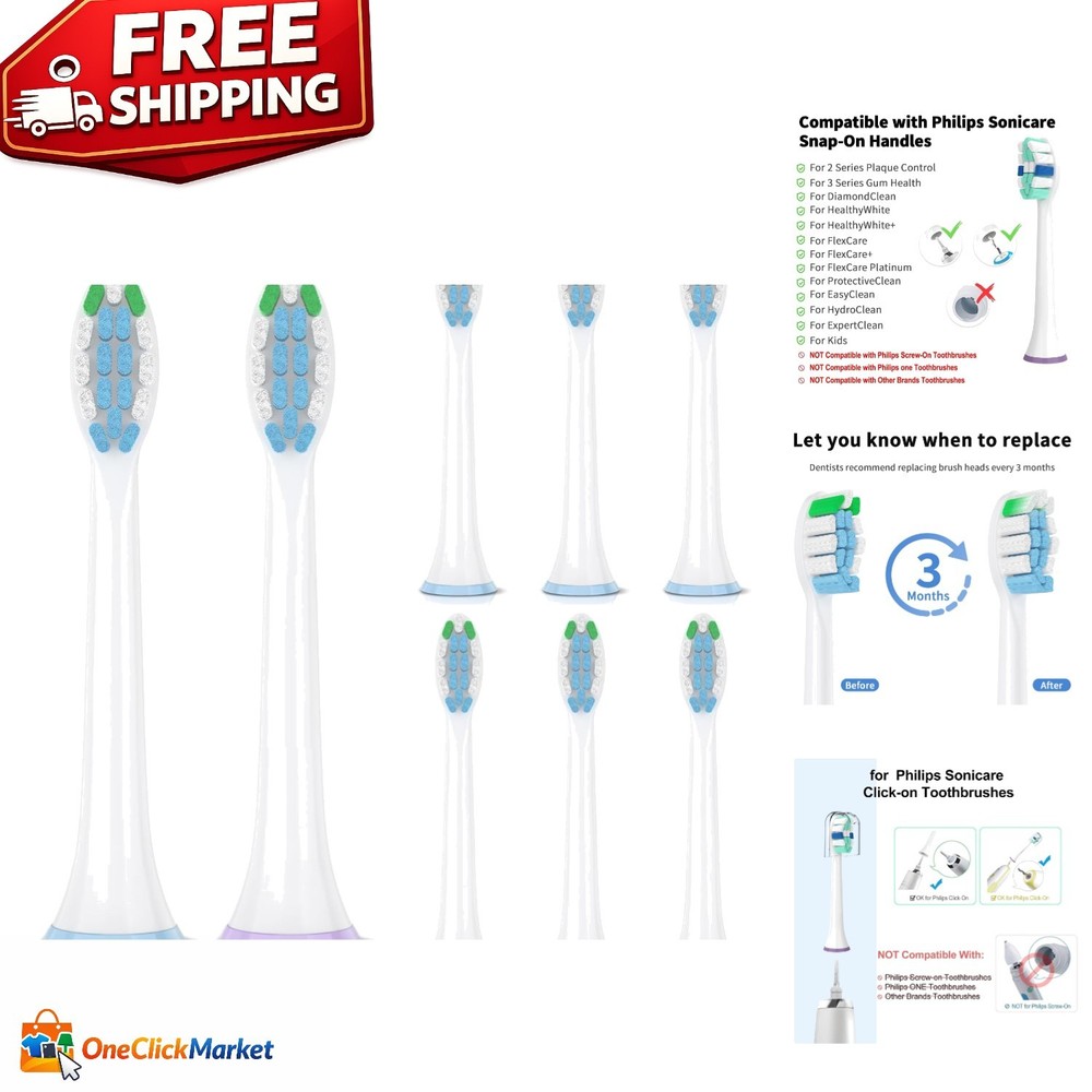 Compatible Sonicare Replacement Heads, 8-Pack – Soft and Durable, Blue Indicator