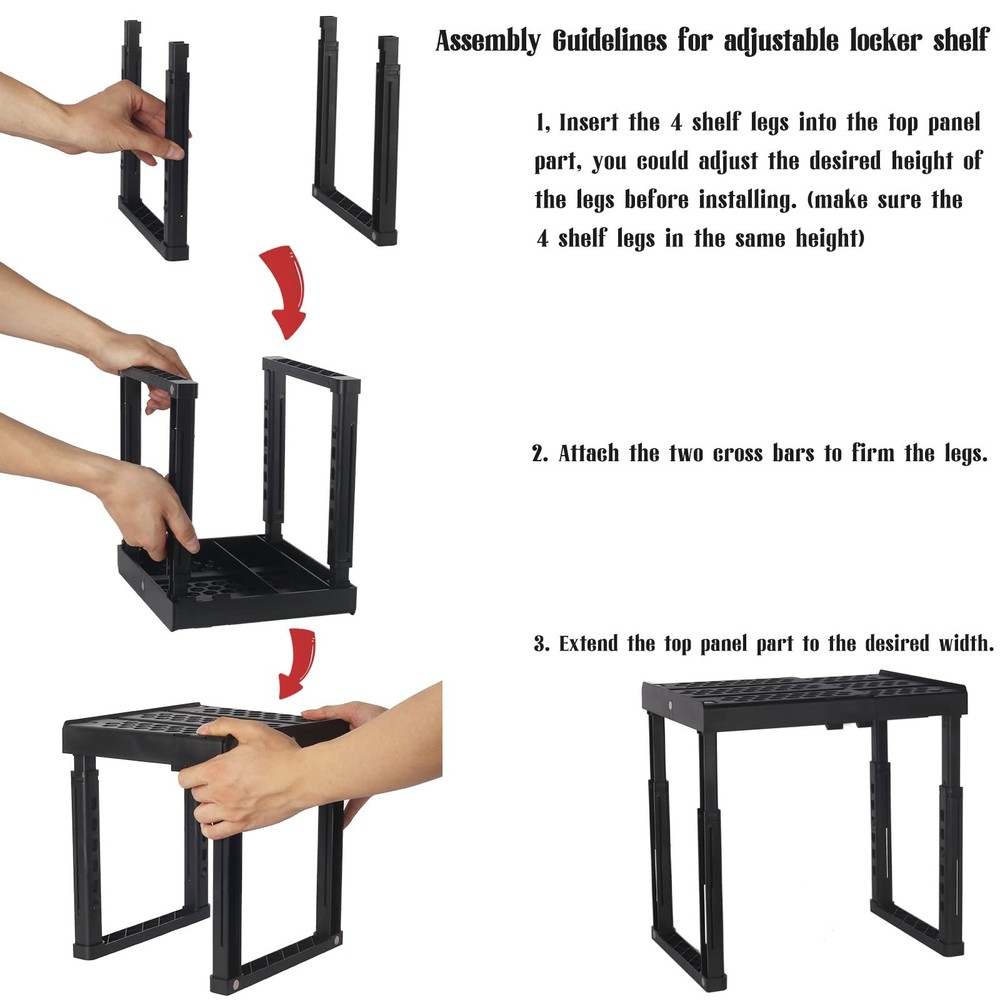 Svartur Locker Shelf Adjustable Height and Width, Medium, Black-2 Pack