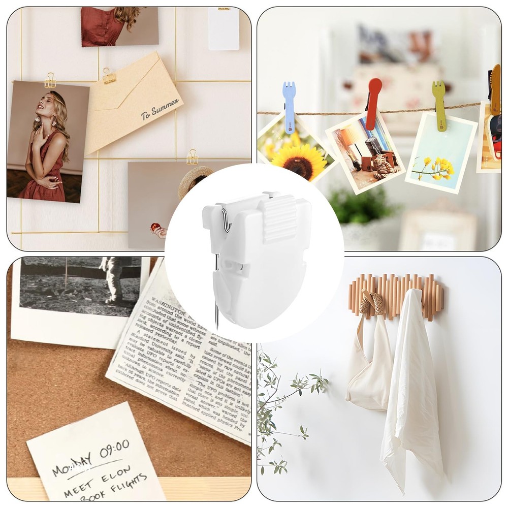 15 PCS White Cubicle Clips Hooks Fabric Wall Plastic Stainless Push Pins Notes