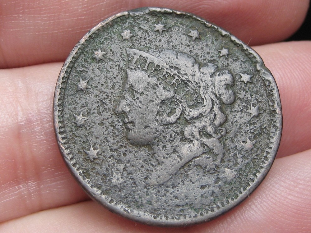 1835-1839 Matron Head Modified Large Cent Penny- Young Head, Plain Cord