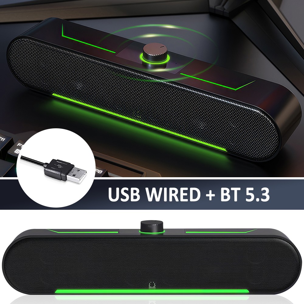 LED Computer Speaker Bluetooth Wired USB-Powered Sound bar for PC Desktop Laptop
