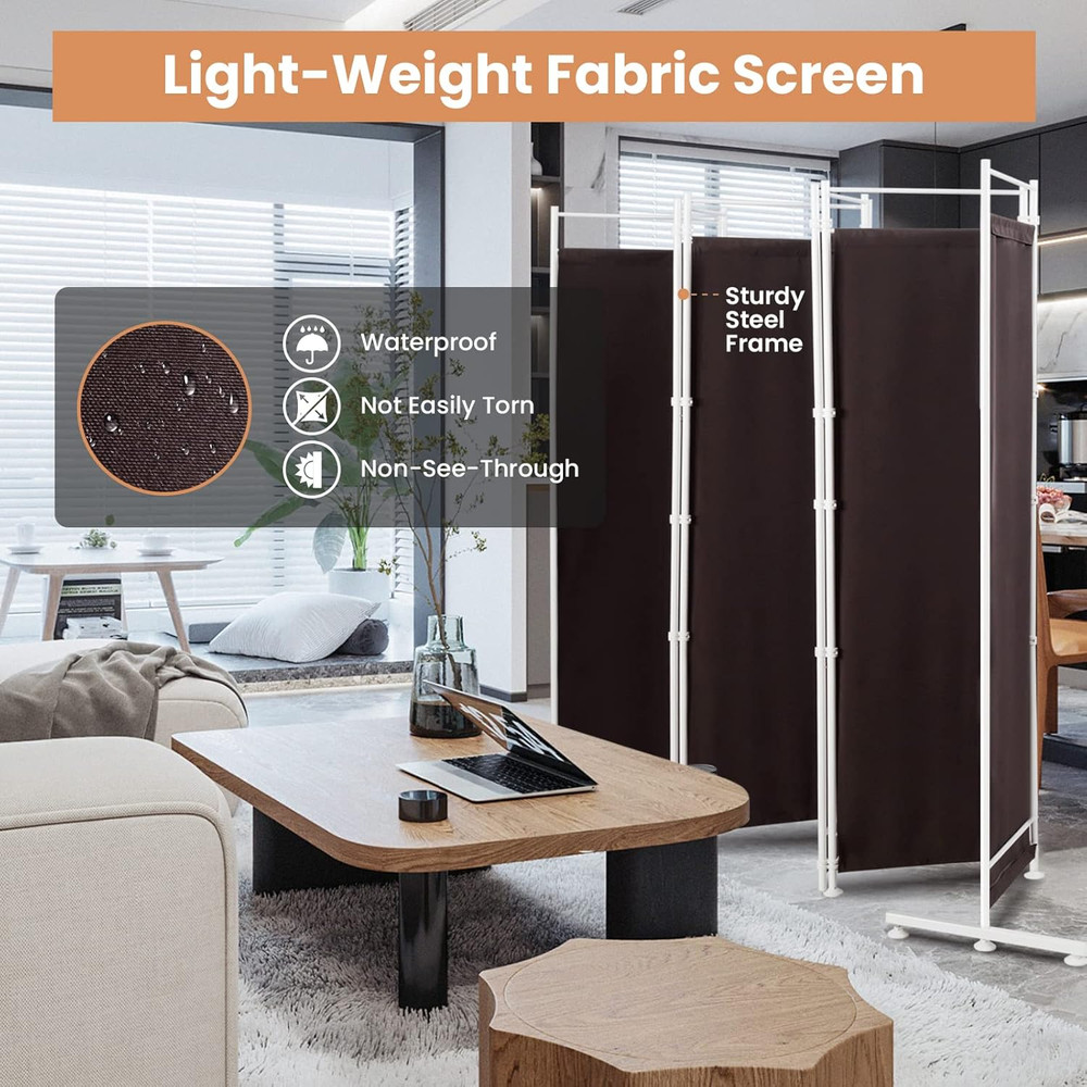 6 Ft Folding Room Divider - 6 Panel Freestanding Privacy Screen (Brown)