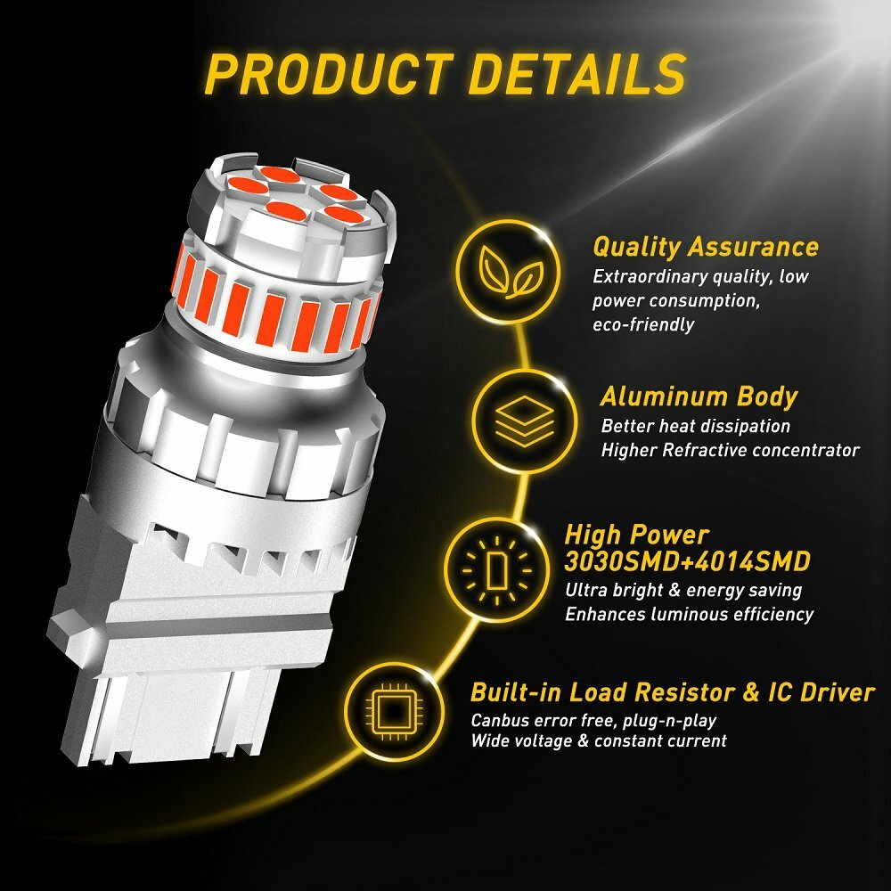 AUXITO 3157 Red LED Brake Tail Parking Stop Light Bulbs Error Free Super Bright