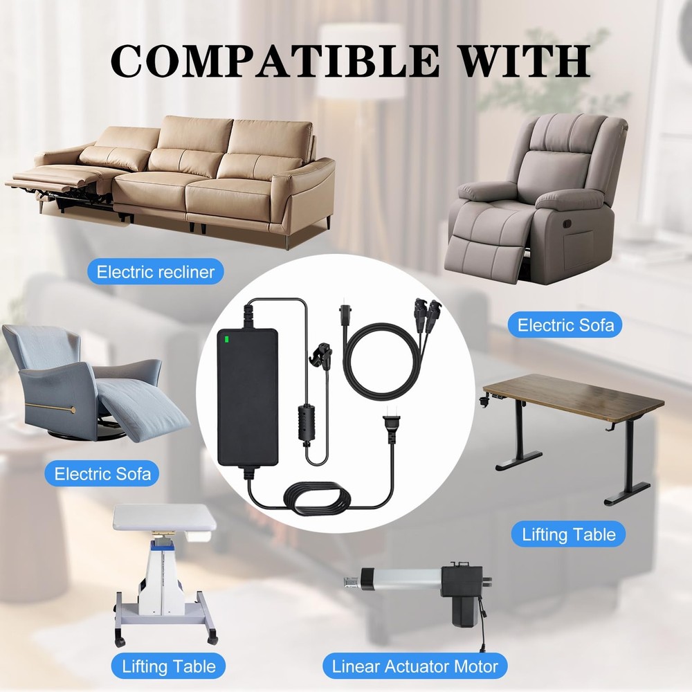 Universal Recliner Power Supply, AC/DC Switching Supply Black