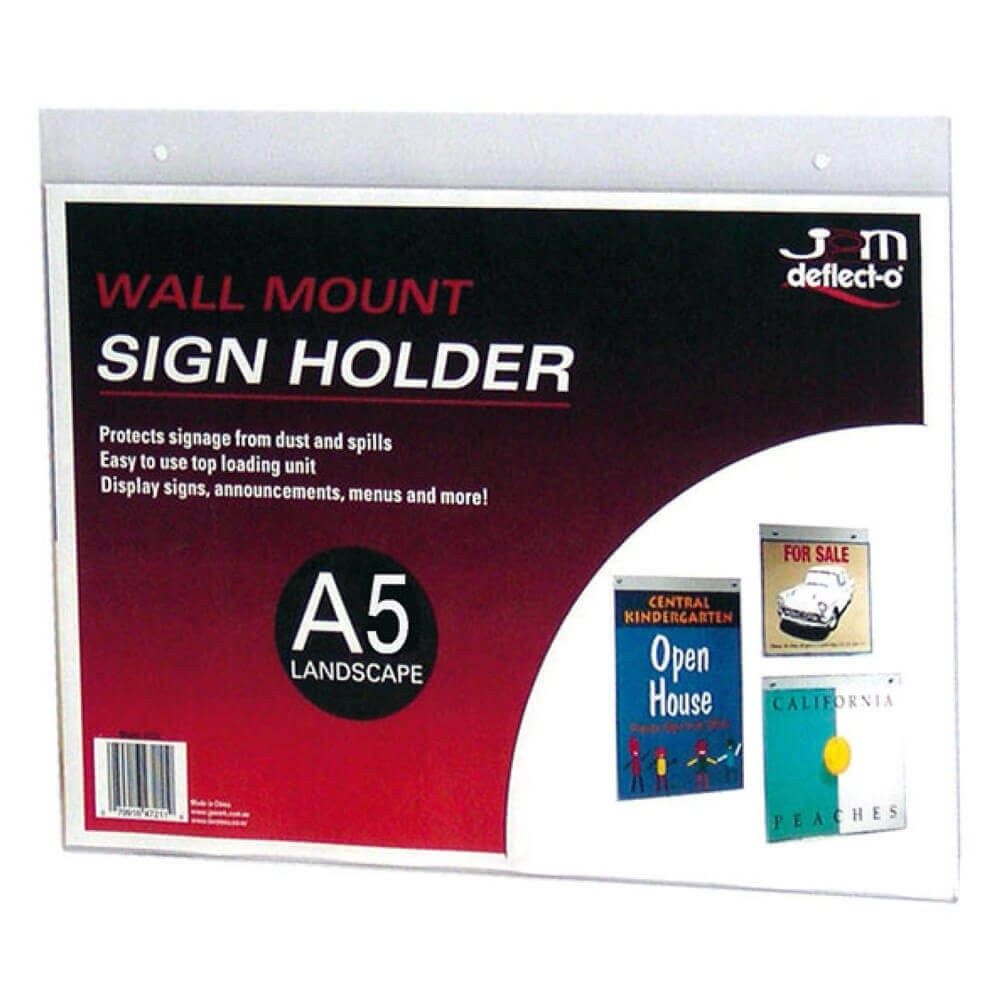Deflecto Wall Mount Sign Holder A5 Durable Clear Plastic Top Loading Design