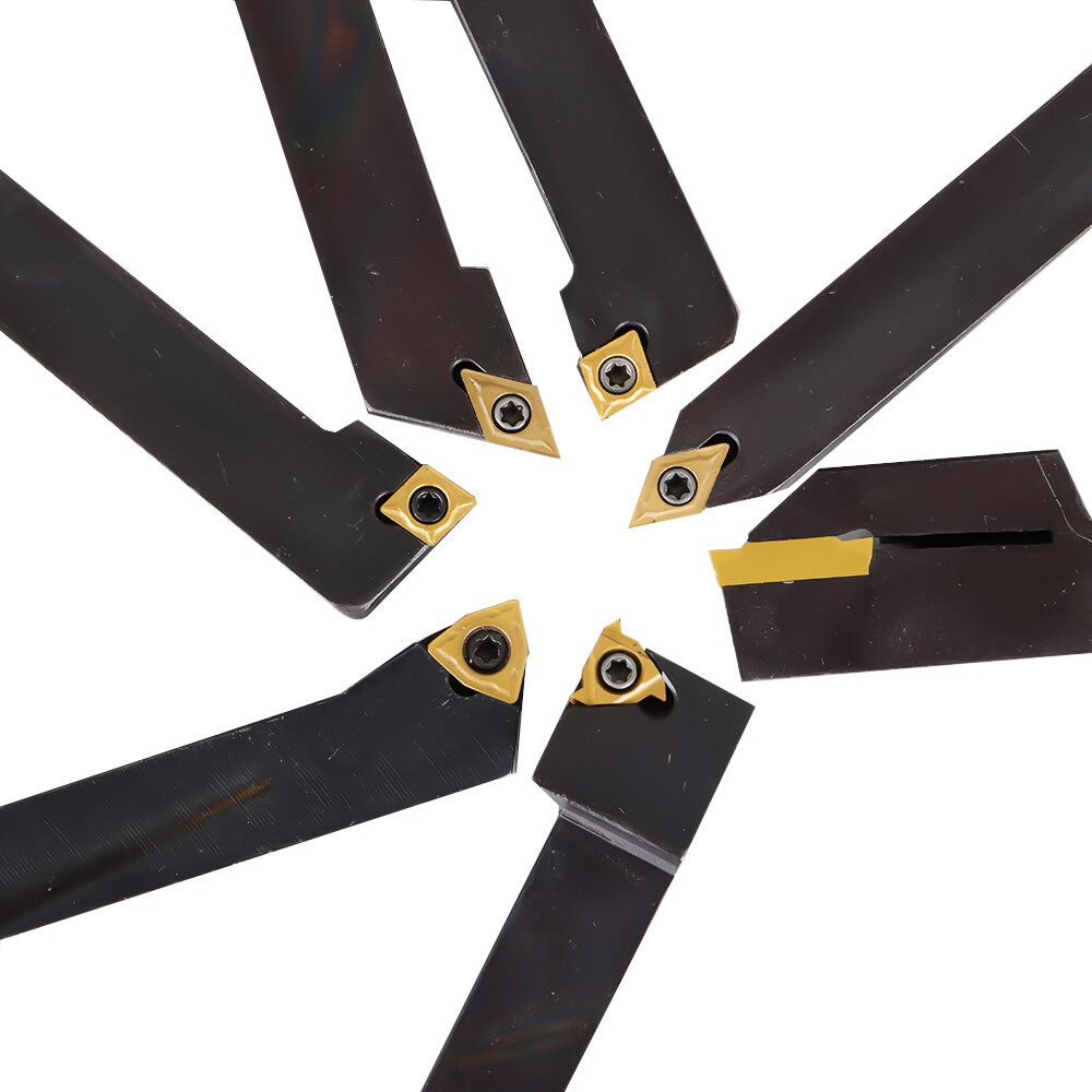 7PC Carbide Indexable Turning Tool 1/2" Lathe Tool Bit Set Thread Insert+Holder