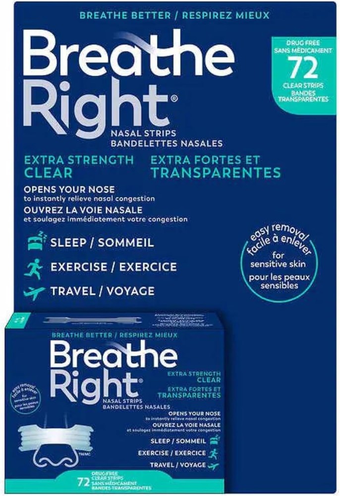 Breathe Right Extra Strength Nasal Strips, Clear (72 Count)