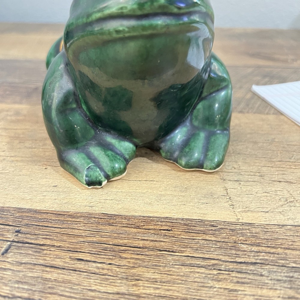 Vintage Pottery Ceramic Green Frog Toad Planter