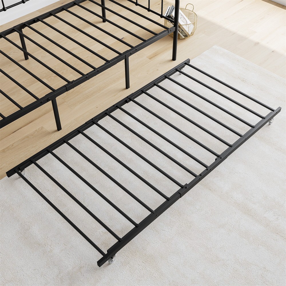 Twin Size Metal Daybed Bed Frame Sofa Bed w/ Pull Out Trundle Bed Black
