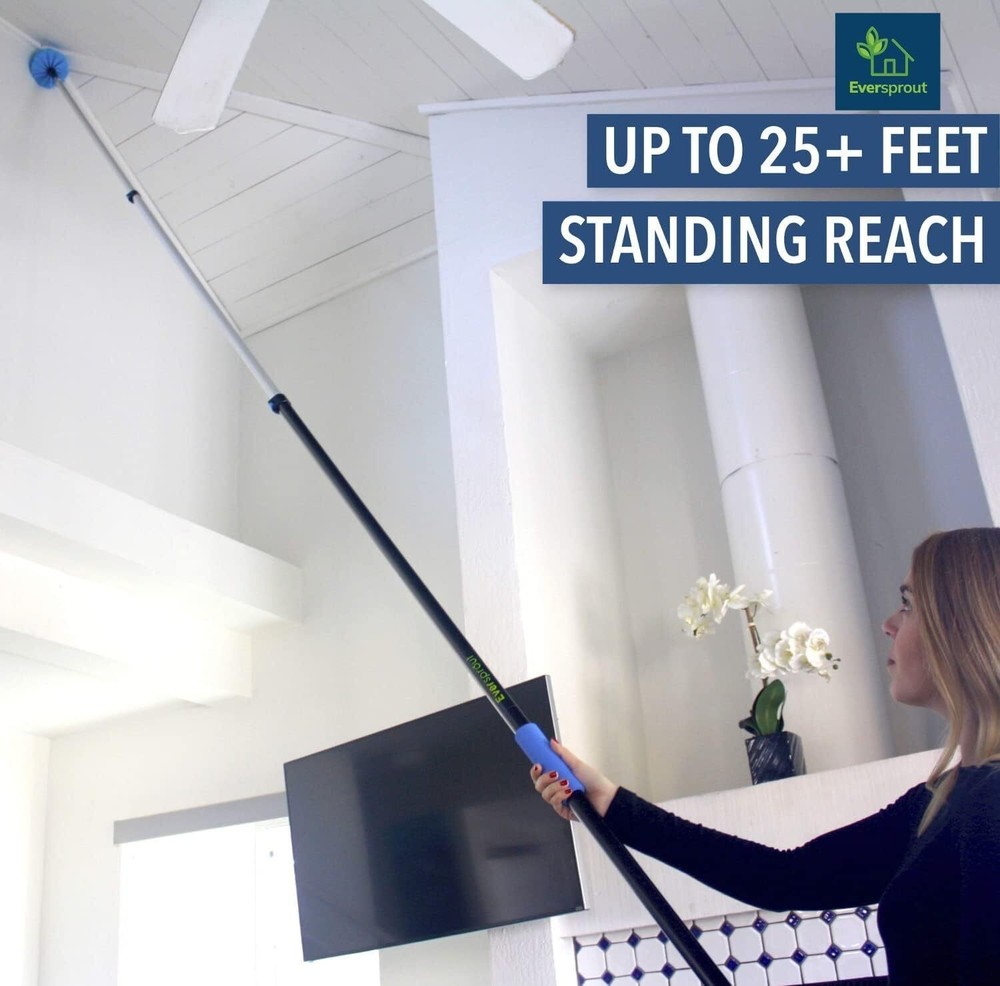 5-to-12 Foot Cobweb Duster with Extension Pole Combo Spider Web Brush with Pole