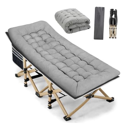 Portable Camping Cot, 600LBS Max Load, Extra Wide with Thick Mattress, 1 Grey
