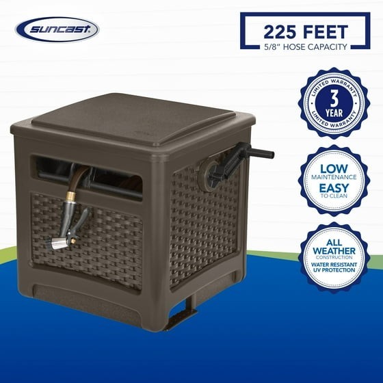 Suncast 225 ft. Smart Trak Wicker Garden Hose Reel Guide and Hideaway, Java Brow