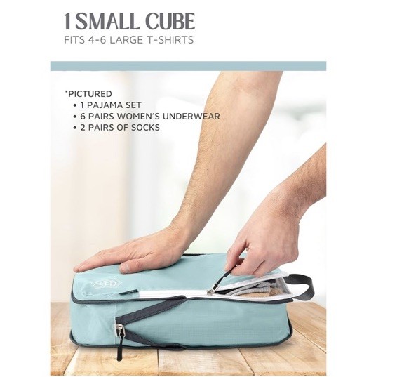 Tripped Compression Packing Cubes 2 Piece Set for Carryon Suitcase Teal & White