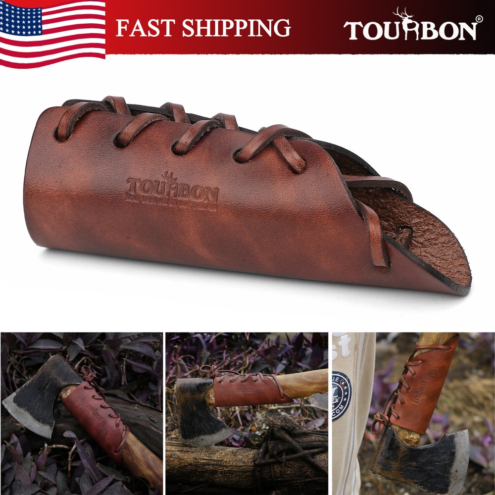 TOURBON Rustic Leather Axe Tool Handle Guard Protector Cover w/ Adjustable Belt