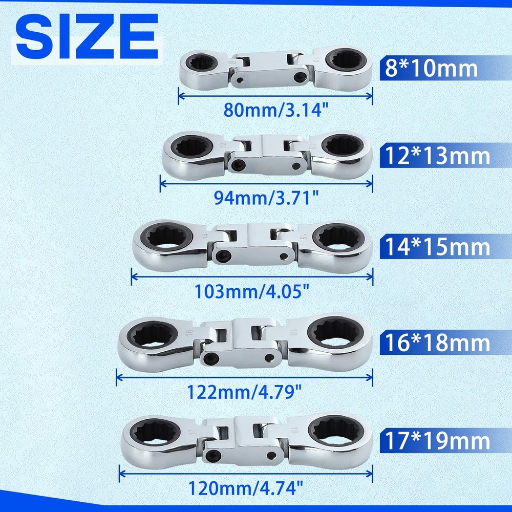 5 PCS Double Box End FlexHead Ratcheting Combination Metric Wrench Set