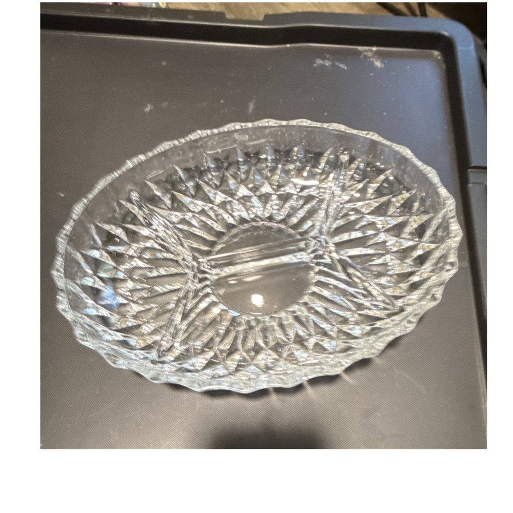 Clear Glass Oval Divided Dish Diamond Pattern ~29 cm Serveware