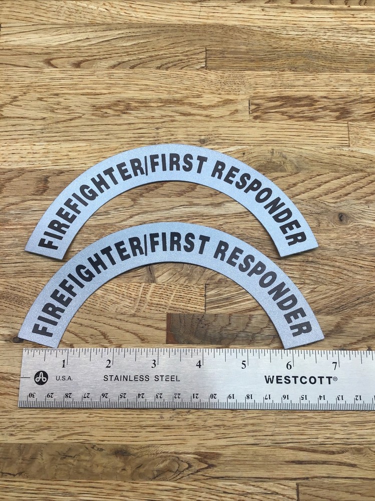 Pair Of FIREFIGHTER / FIRST RESPONDER EMS/ Fire Helmet Crescent Decals Silver