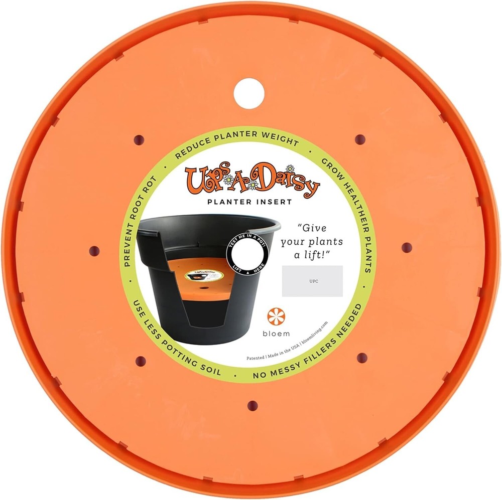Bloem Ups-A-Daisy Round Planter Insert: 16" - Orange - Durable Resin Disk, Drain