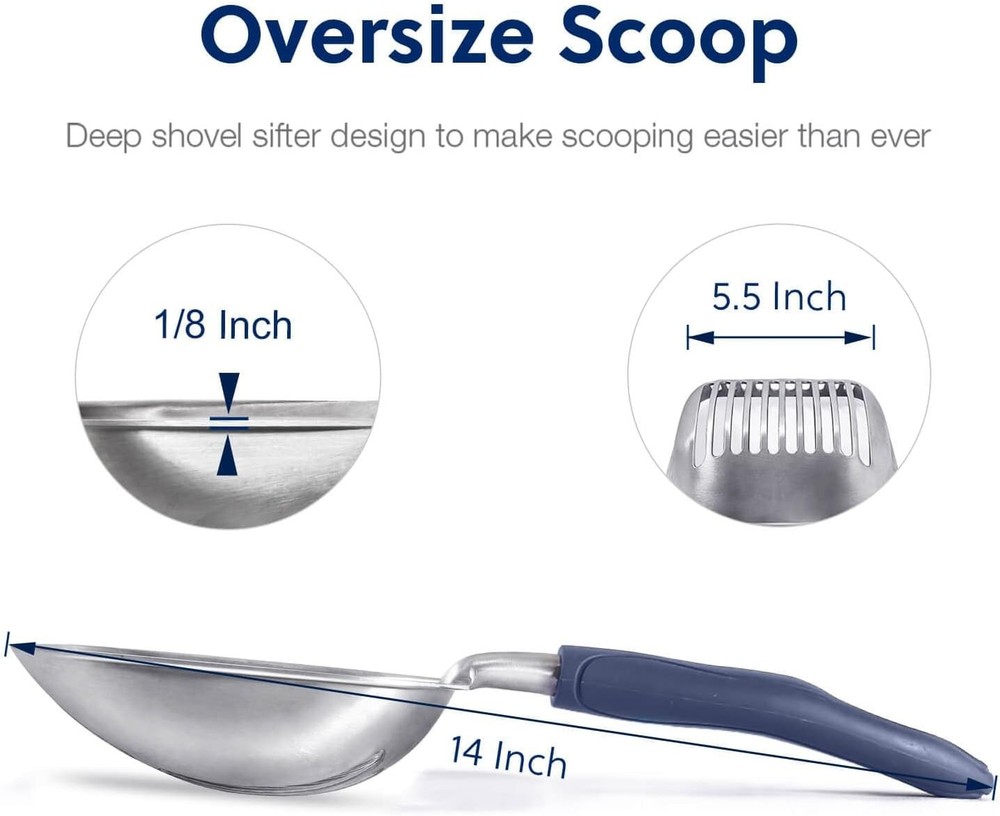Modern Cat Litter Scoop in Flat Aluminum with Blue Handle - Sift with Ease