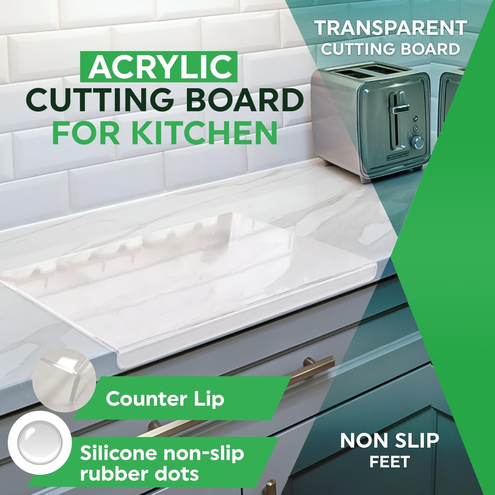 Acrylic Cutting Board with Counter Lip, Clear Cutting Board for Kitchen Count...