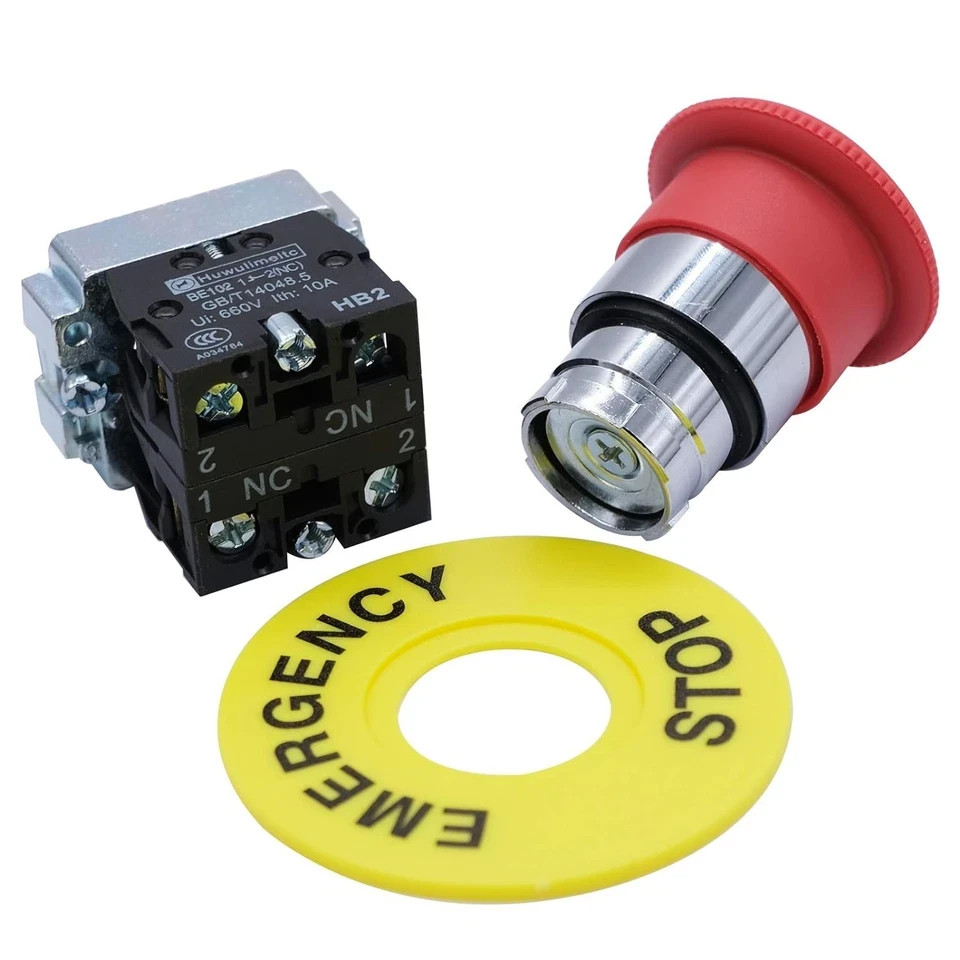 2NC 22mm Emergency Stop Push Button Switch Red Mushroom Equipment e Stop Shut