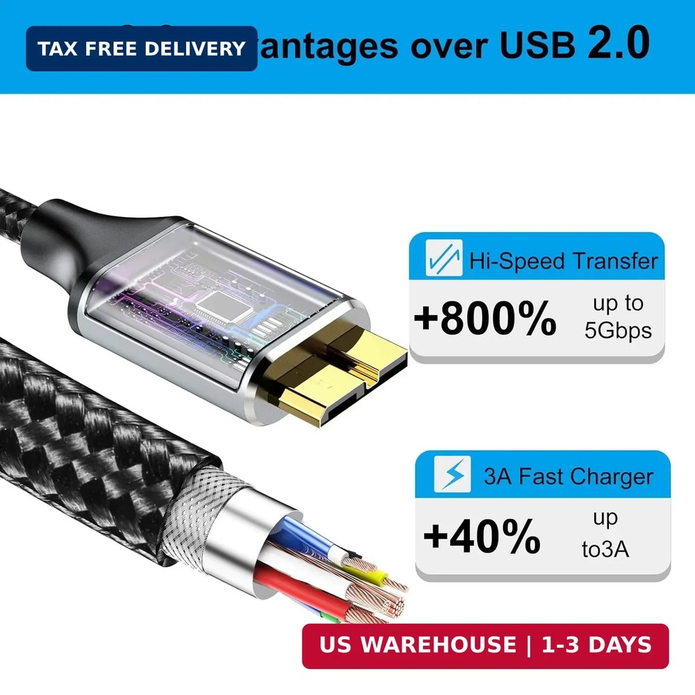 USB 3.0 Micro B Cable 1.5 FT, External Hard Drive Cable 5 Gbps High-Speed USB A