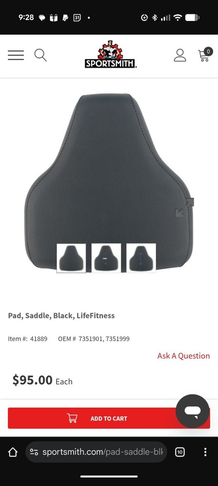 Pad, Saddle, Black, LifeFitness 7351901