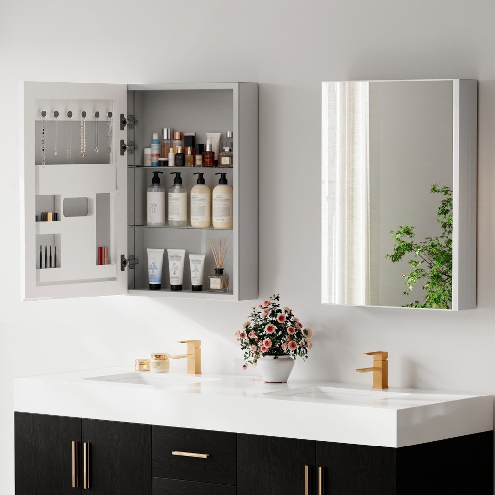 Silver Bathroom Medicine Cabinet with Mirror Adjustable Storage Shatter-proof