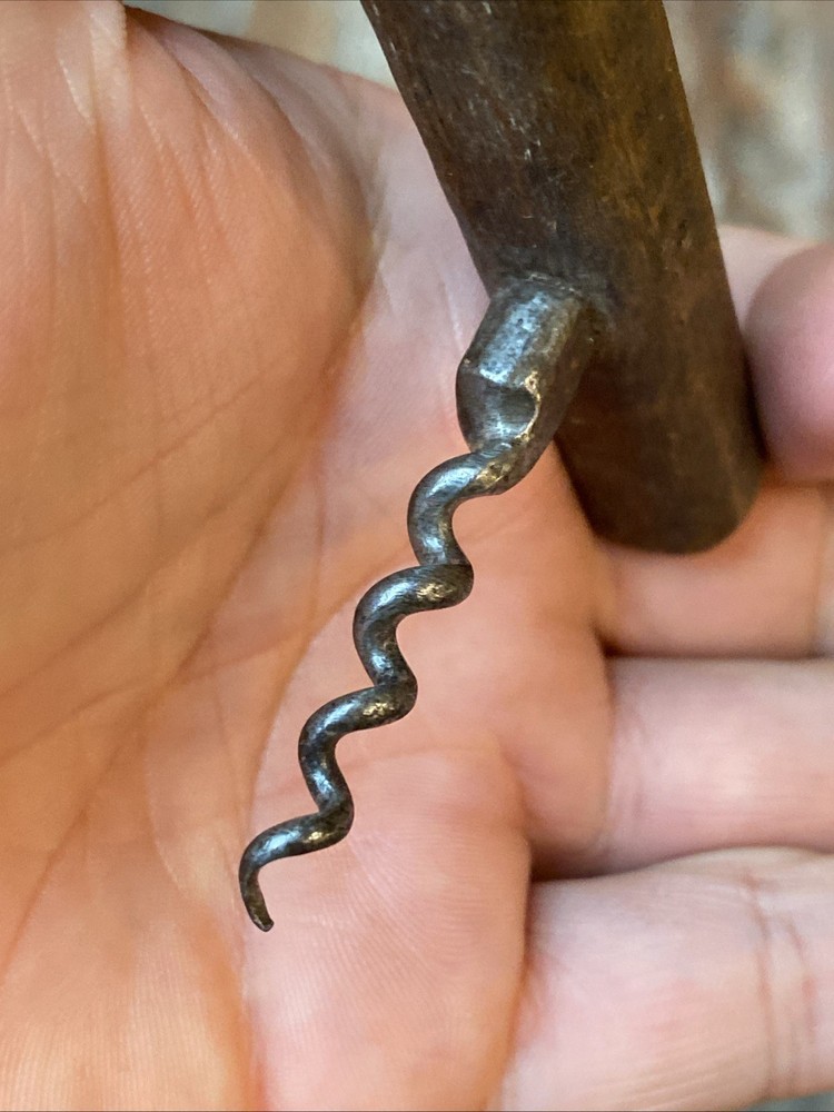 Small 19th Century Primitive Wooden Handle Direct Pull Corkscrew Antique 1800s