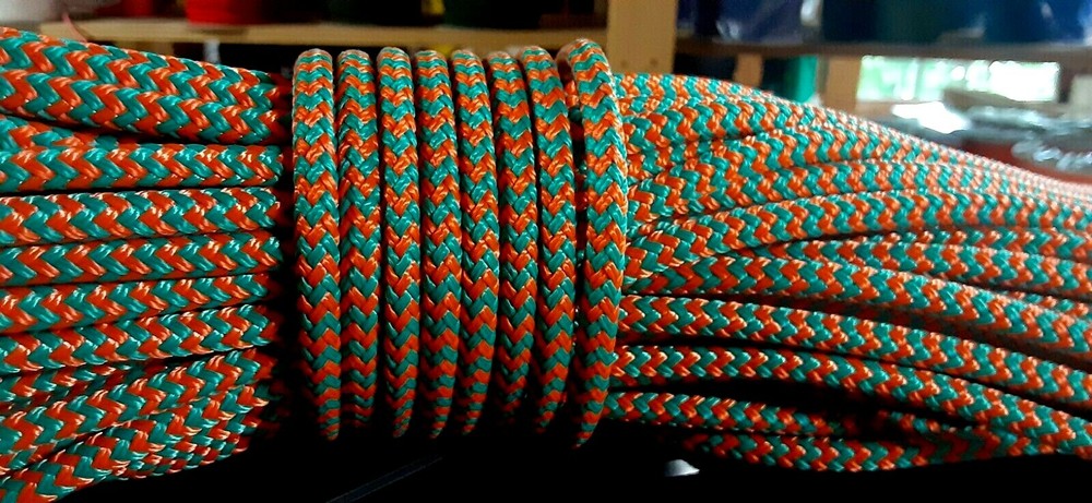 1/4 x 200 ft. Double Braid-Yacht Braid polyester rope. Herringbone. Teal/Orange