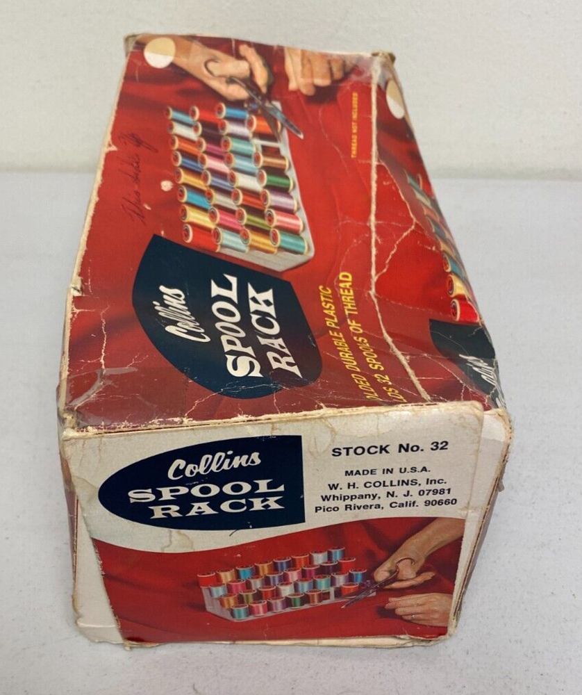 Vintage COLLINS SPOOL RACK HOLDS 32 SPOOLS OF THREAD/ WITH THREAD SPOOLS