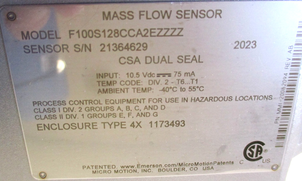 MICRO MOTION , F100S128CCA2EZZZZ, 1" 150 RF FLOW METER, 1" SENSOR, NOS