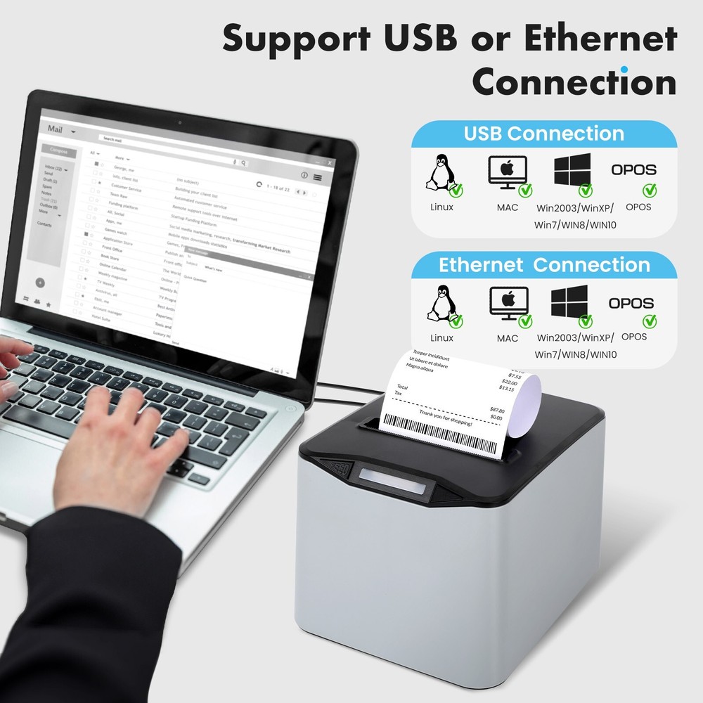 80mm Thermal Receipt Printer,USB POS Printer,Support Windows/Mac/Linux/OPOS