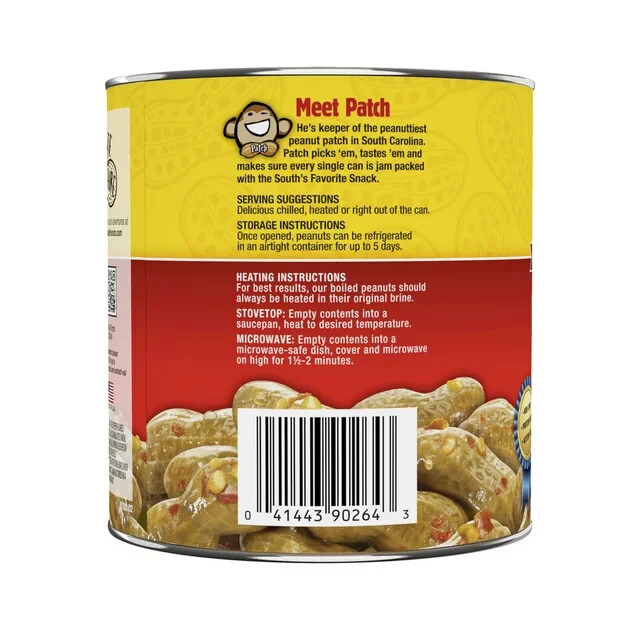 6 Pack Peanut Patch Hot & Spicy Boiled Canned Peanuts Snacks Size 25 oz Cans
