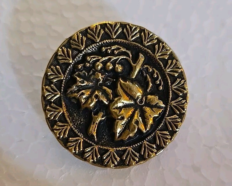 Antique vintage brass Button~GRAPES on vine