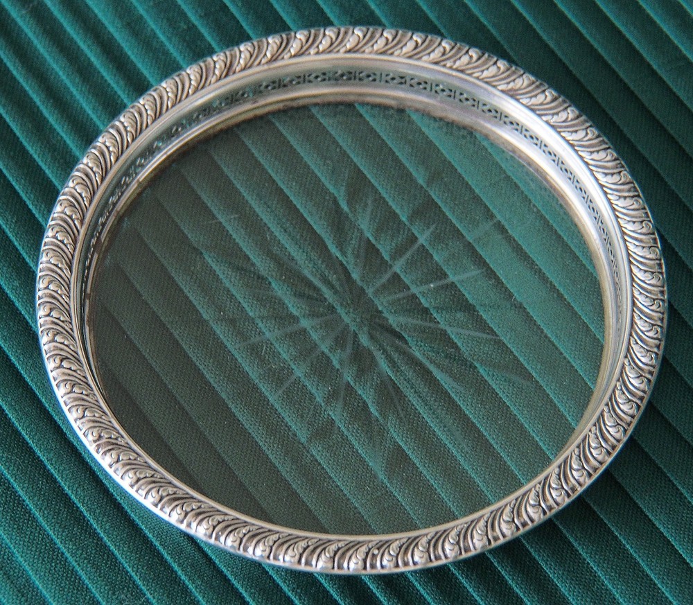 WEBSTER Vintage  Sterling Silver Cut Glass Coaster