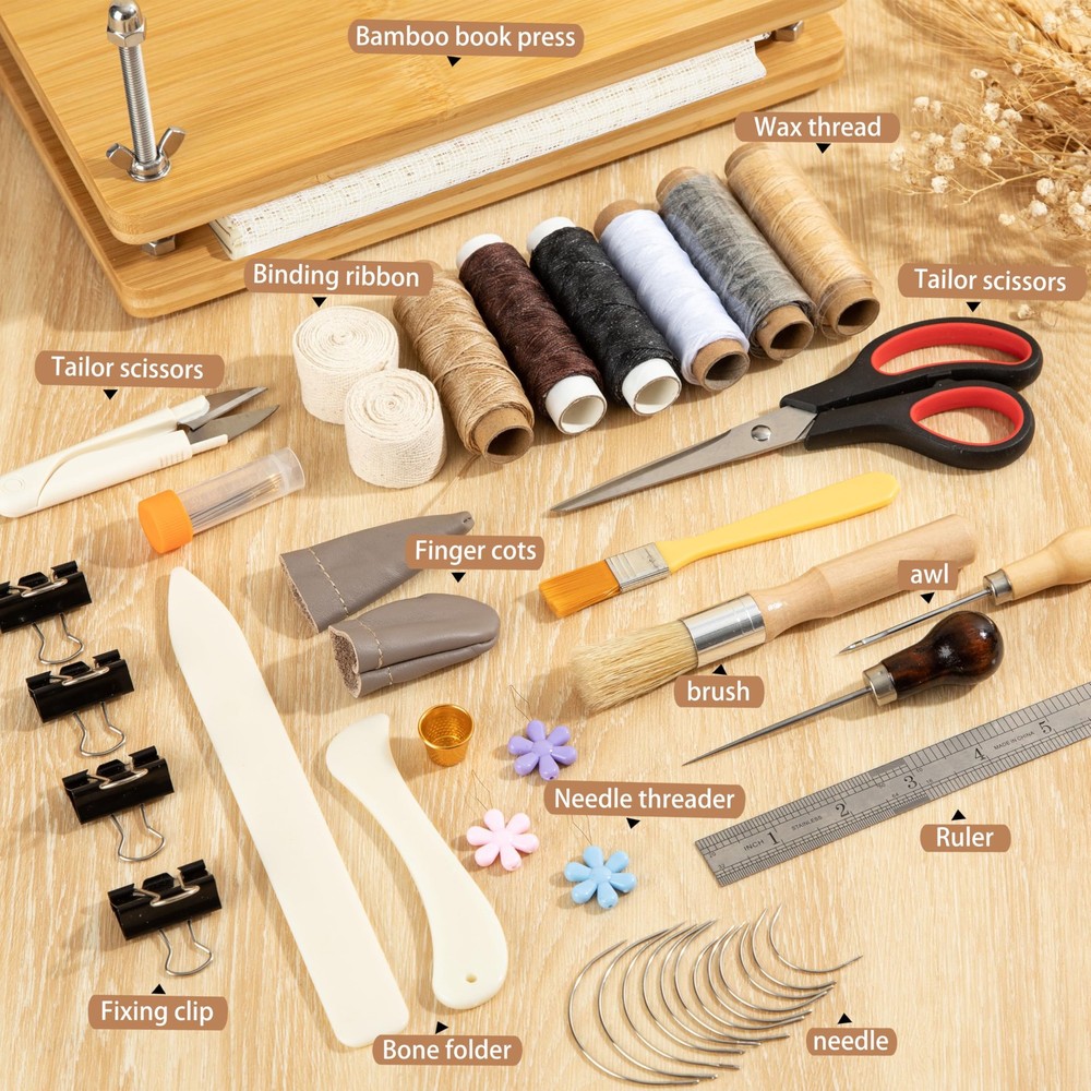50 Pcs Book Binding Kits for Beginners - Complete DIY Kit with Tools & Instru...