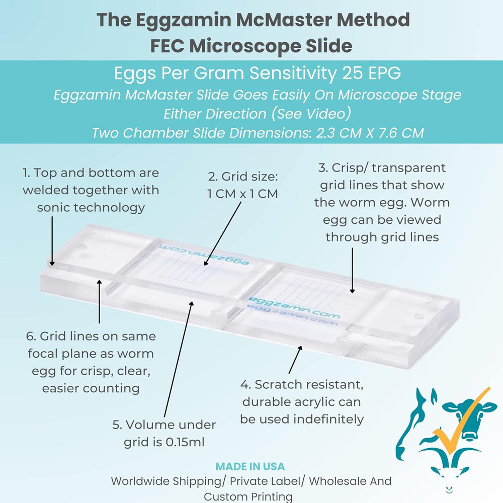 Mcmaster Method Microscope Slide - FEC (Fecal Egg Count) or Worm Count, Double