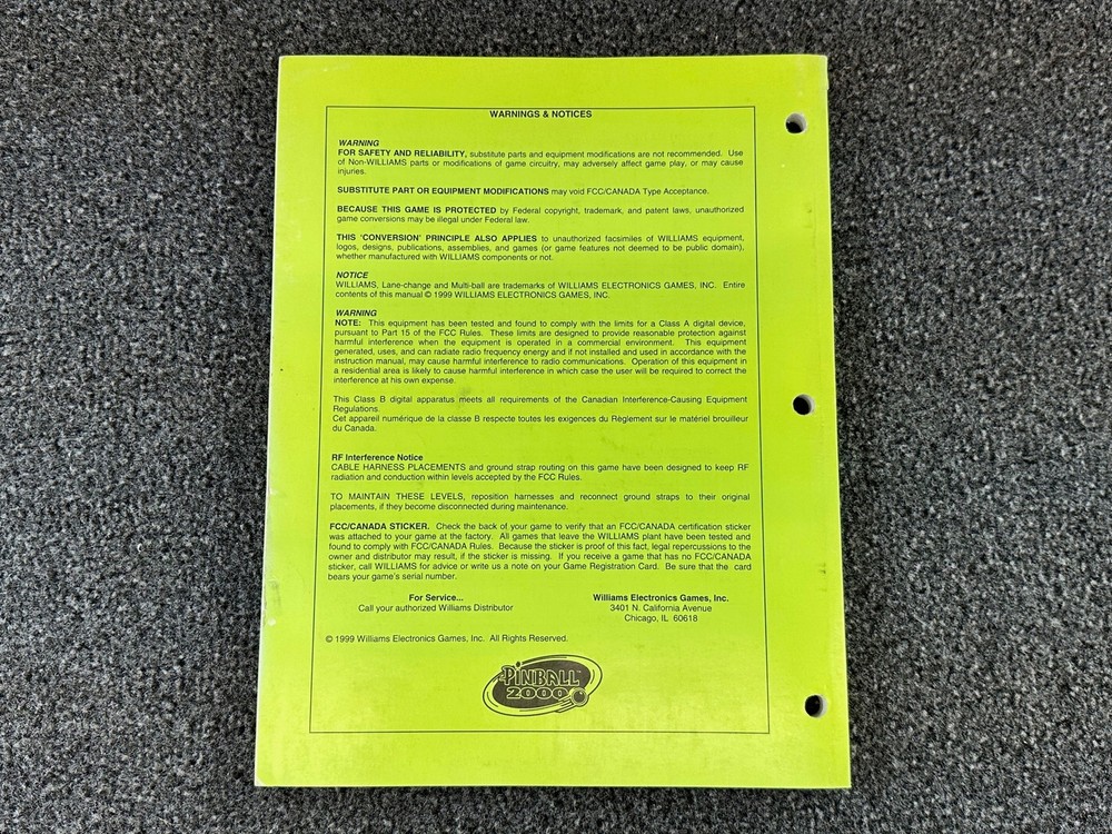 Bally Revenge From Mars Pinball 2000 Machine Manual Schematics ORIGINAL