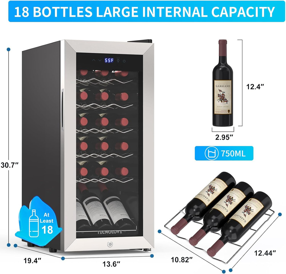 18 Bottle Wine Cooler Compressor Refrigerator Cellar Fridge,Freestanding,41-68℉,