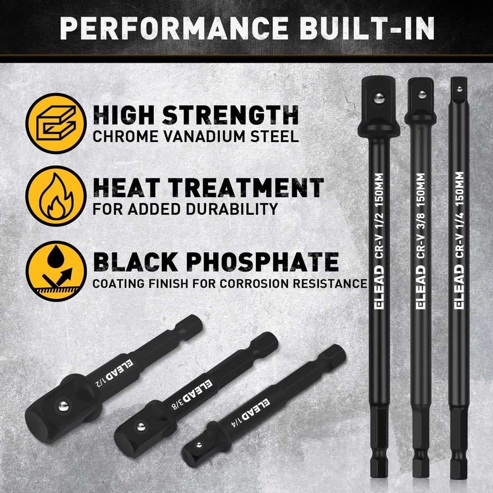 11PCS Impact Socket Adapter Set 1/4 Hex Shank 1/4 3/8 1/2 Drill Extension Kit