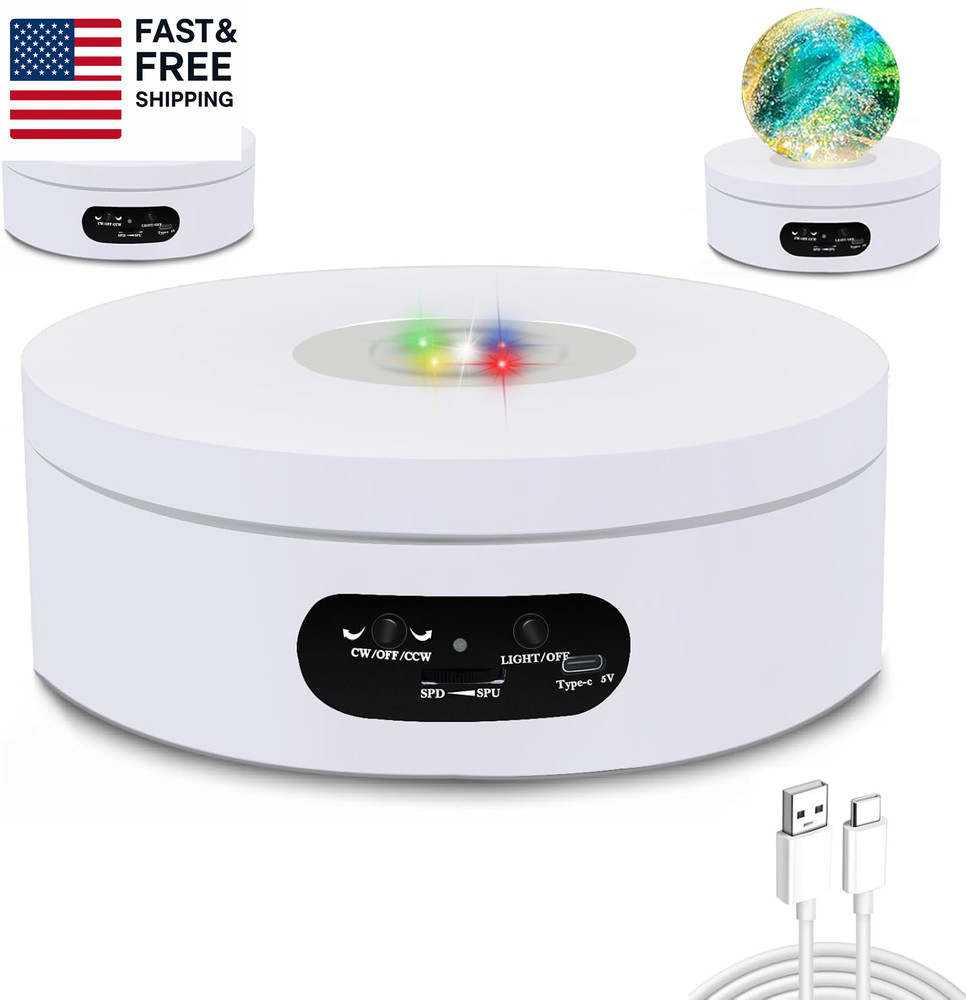 Rotating Display Stand, Spinning Display Stand with Colored Lights, Lighted LED