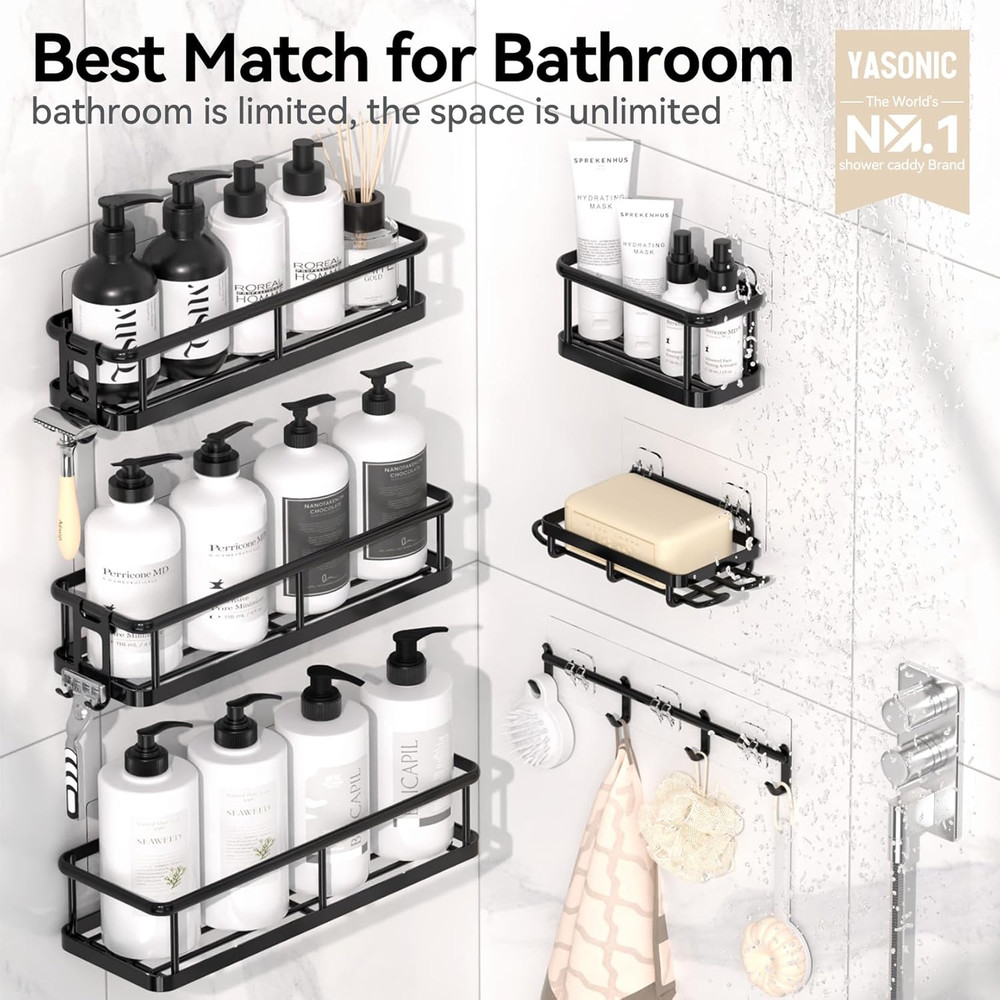Rustproof Shower Caddy Adhesive Organizer, 6 Pack Large Capacity Shelves