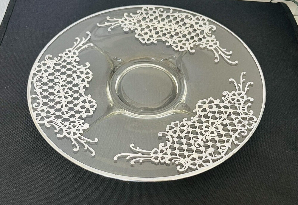 CLEAR GLASS WITH Sterling Silver Inlay SERVING PLATE