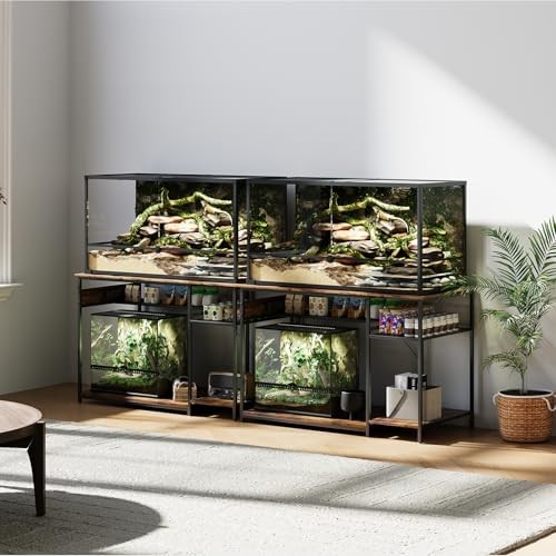 Reptile Tank Stand with Power Outlets，48" X 24" Double Layer Rustic Brown
