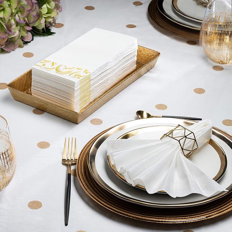 100Pack Disposable Paper Napkins, Dinner 100 Pack, Gold Decorative Design