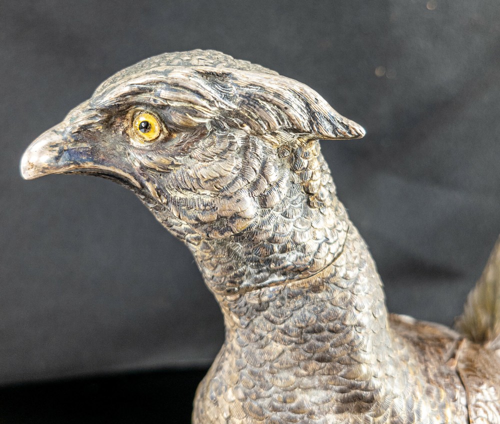 Antique Silver German 800 Table Pheasant Hanau Decorative Figural Bird