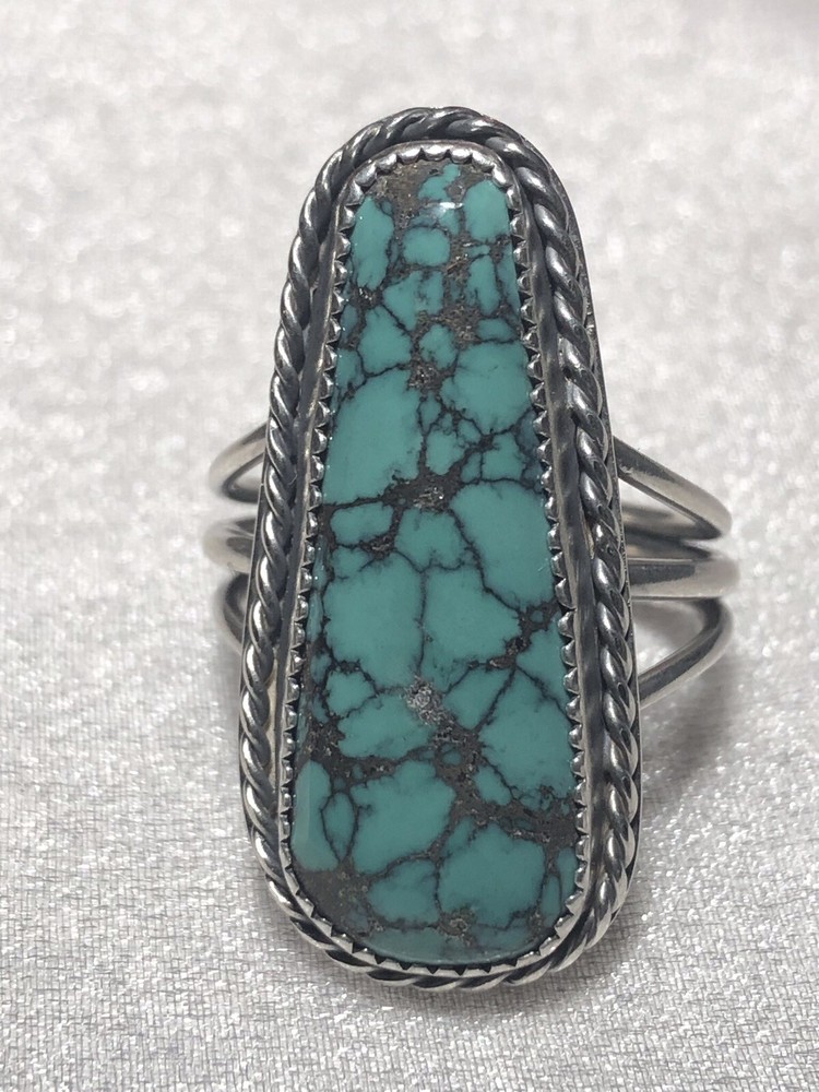 Classic Southwestern Spiderweb Turquoise Ring, Sterling, size 8.5