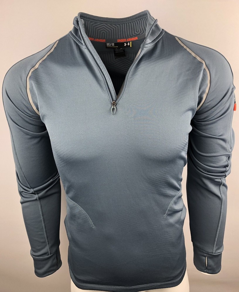 Under Armour Mens Fitted Gray Long Sleeve  1/4 Zip Athletic Pullover Size Medium